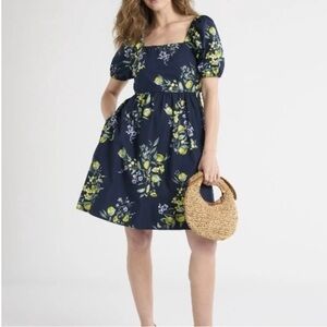 Time and Tru Dark Navy Floral Square-Neck Puff Sleeve Mini Dress, size XXL (20)